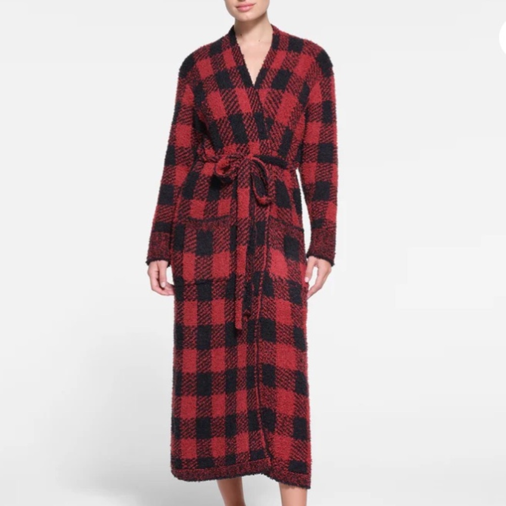 NWOT Skims Brick Buffalo Check Cozy Knit Unisex Robe